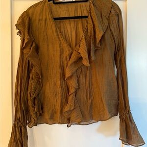 Zara Brown Ruffled Blouse
